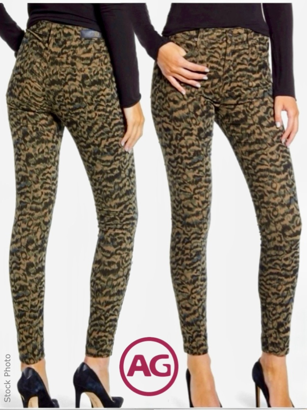 AG Leopard Print Micro-Corduroy High-Rise Farrah Skinny Ankle Jeans (26R)